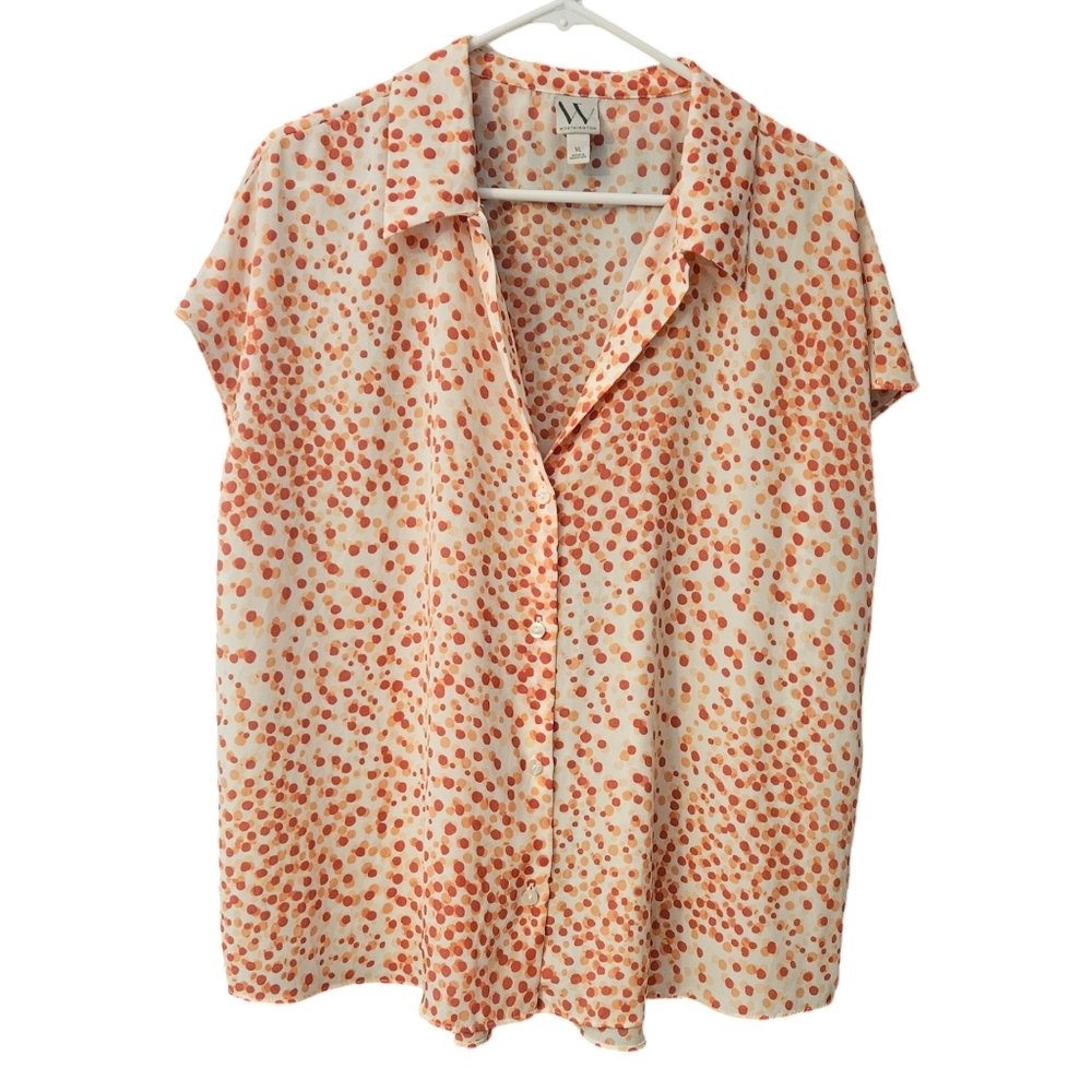 Worthington Women's Blouse Circle Print  Size XL Button Up Office Careet